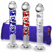 LeLuv Dildo 7 Inch Sweet Hearts Glass Wand Mushroom Tip with Premium Pouch - £23.57 GBP