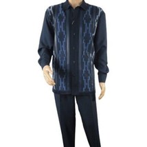 Men Silversilk 2pc Fancy walking leisure suit Italian woven knits 4407 Navy Blue image 2