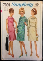 60s Size 12 Bust 32 No Side Seams Dress Bias Roll Collar Simplicity 7099... - $7.99