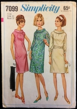 60s Size 12 Bust 32 No Side Seams Dress Bias Roll Collar Simplicity 7099... - £6.28 GBP