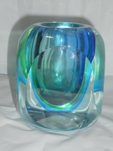 Murano Art Glass Sommerso Vase Geometric Mid Century Modern Italy Green Blue - $199.00