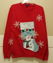 LANDS END Ugly Christmas Sweater Mens Large 42 -44 Womens XL Snowman Snowflakes - £11.98 GBP