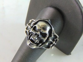 Mens Vintage Estate Sterling Silver Skull Ring 15.9g E5104 - £67.18 GBP