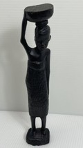 Carving Of African Woman Carrying Gourd 9 Inches Wood - $18.69