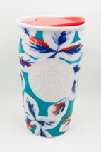 Starbucks Ceramic Travel Mug Floral/Embossed Siren Lid Cup 2016 Pink Blue Teal - £23.97 GBP
