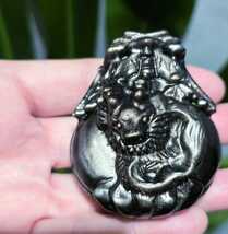 Silver Obsidian Crystal Dragon Turtle | Fengshui Crystal Decor Protection - $83.00