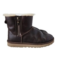 Ugg Women&#39;s Boots Size 9 Classic Side Zip Fur Brown Leather Shearling Sherpa - £70.01 GBP