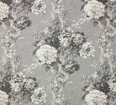 WAVERLY BALLAD BOUQUET PLATINUM GRAY LARGE FLORAL LINEN FABRIC BY YARD 54"W - $14.80
