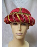 Red Sultan Costume Hat Cap Round Bowl Style Headpiece Desert Sheik Persi... - €16,96 EUR