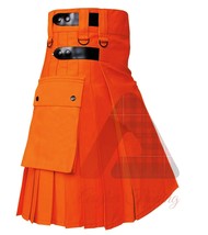 Scottish Handmade Orange Utility Kilt Leather Strap Modern Kilt For Men Fashion - £30.46 GBP+