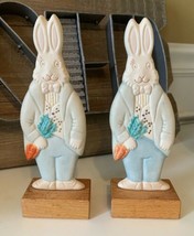 Vintage Standing Easter Bunny Holding Carrot Mantel Decor Set Of Two - $37.39
