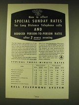 1936 Bell Telephone System Ad - Now in effect Special Sunday rates - $18.49
