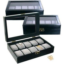 3 Black Faux Leather Watch Display Box Holds 10 Watches - £96.51 GBP