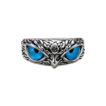 Blue Eye Cute Owl Silver Ring Adjustable Size Bird Unique Unisex Fun New - £7.71 GBP