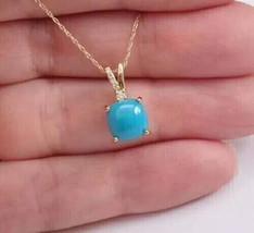 3Ct Cushion Simulated Turquoise Pendant Chain In 14k Yellow Gold Plated Silver - £148.99 GBP