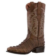Mens Brown Cowboy Boots Real Leather Embossed Crocodile Tail Western J Toe - £87.10 GBP