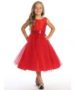 Red Flower Girl Dress w/ shantung &amp; sparkle tulle with sequins - $87.81+