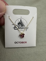 Disney Parks Mickey Mouse Rose October Faux Birthstone Necklace Gold Color NEW