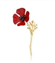 Elegant and stunning gold plated redpoppy flower brooch lovely broach cake pin - £10.18 GBP