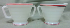 Red Stripe Platonite Moderntone Creamer Sugar Bowl Hazel Atlas Opaque Milk Glass - £20.07 GBP