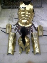 Brass Greek Muscle Armor Spartan Helmet Leg Arm Guard Set Halloween Costume - £175.70 GBP