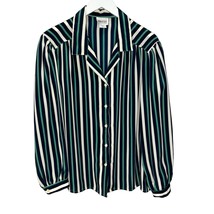 90&#39;s Vintage Leslie Fay Haberdashery Striped Button Down Blouse Size 20 Navy  - £19.91 GBP