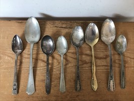 Mixed Junk Drawer Lot 8 Vintage Antique Silverplate Various Patterns Spoons - £29.50 GBP