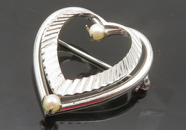 CARL ART 925 Sterling Silver - Petite Pearls Love Heart Brooch Pin - BP6077 - £30.50 GBP