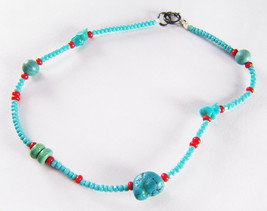 Cute Delicate Vintage Turquoise And Seed Bead Bracelet W/ 925 Silver Clasp - £15.81 GBP