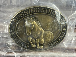 Vintage 1996 Running Strong For American Indian Youth Brass Belt Buckle - New - £7.61 GBP