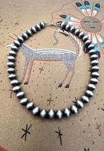Southwestern Large 10mm Navajo Pearl Style Silver Beaded Necklace - £25.51 GBP