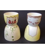 2 Egg Cups Woman Girl Mother Daughter Pair Vintage Ceramic Porcelain Col... - £15.98 GBP