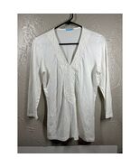 J Mclaughlin White Ivory V Neckline Crochet 3/4 Sleeve Top Shirt Womens ... - €23,58 EUR