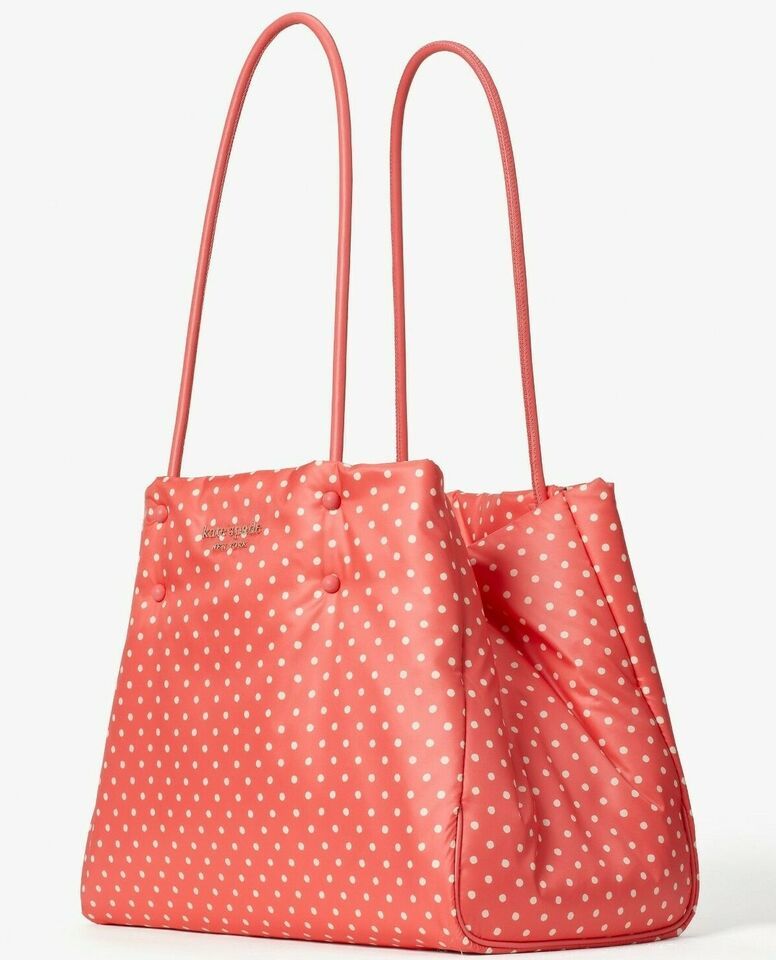 Kate Spade Everything Puffy Large Orange Nylon Tote Polka Dot PXR00369 NWT FS