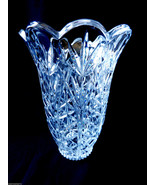24% LEAD CRYSTAL CLEAR GLASS VASE CENTERPIECE DIAMOND SCALLOPED RIM DESI... - £31.34 GBP