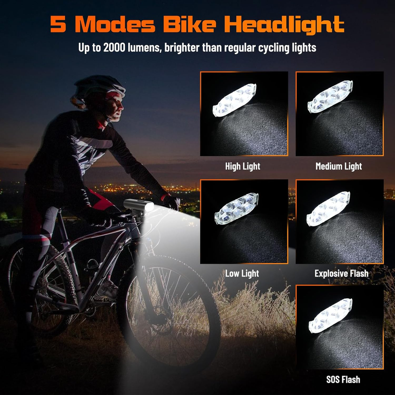 6 LED Bright Bike Light, 2000 Lumen Lightweight Bike Front Light, 4800Mah USB Re Item image 2