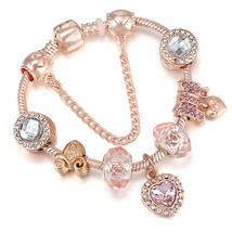 New Rose Gold DIY Charm Bracelet With Love Heart Pendant Beads Brand Bracelets A - £14.36 GBP