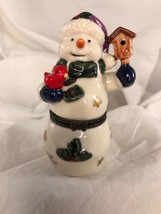 Christmas Figurine Trinket Treasure Box Ceramic Porcelain+surprise snowm... - $9.77