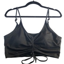 Zaful Bikini Top Ruched String Ties Ribbed V Neck Removable Cups Black XL - £3.98 GBP