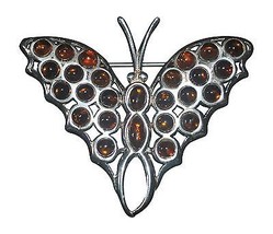 Sterling Silver and Baltic Honey Amber Butterfly Pin Brooch (OB17) - £35.37 GBP