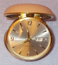 Vintage Westclox Travel Alarm Calendar Wind Up Clock in Fold Up Case - £15.92 GBP