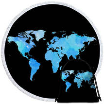 Blue World Map Round Beach Towel - $14.90+