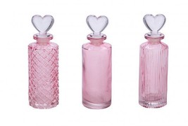 New 3er Set Glass Bottle With Herzstopfen, Pink, 2x2x6 5/8in, Handmade - £14.93 GBP