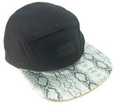 Dweebzilla Faux Wool Snakeskin Flat Bill Adjustable 5 Panel Hat (Black Crown - S - £7.70 GBP+