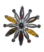 Sterling Silver &amp; Multicolored Baltic Amber Floral Snowflake Pin Brooch ... - €43,06 EUR