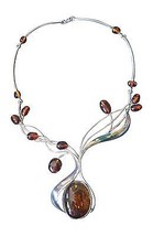 Sterling Silver &amp; Baltic Amber Free Form Collar Necklace (JT1) - £132.97 GBP