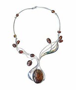 Sterling Silver &amp; Baltic Amber Free Form Collar Necklace (JT1) - £135.88 GBP