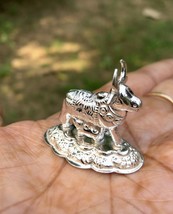 Statua religiosa indù in argento 925 Sacra Kamdhenu Cow Feeding Vitello ... - $19.39