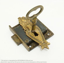 Solid Brass Victorian Shield Key Hole Plate with Vintage Skeleton Key &amp; ... - £23.60 GBP