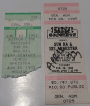 Sun Ra &amp; His Arkestra 2 Original Ticket Stubs 1991 Bottom Line + 1989 St... - $13.75